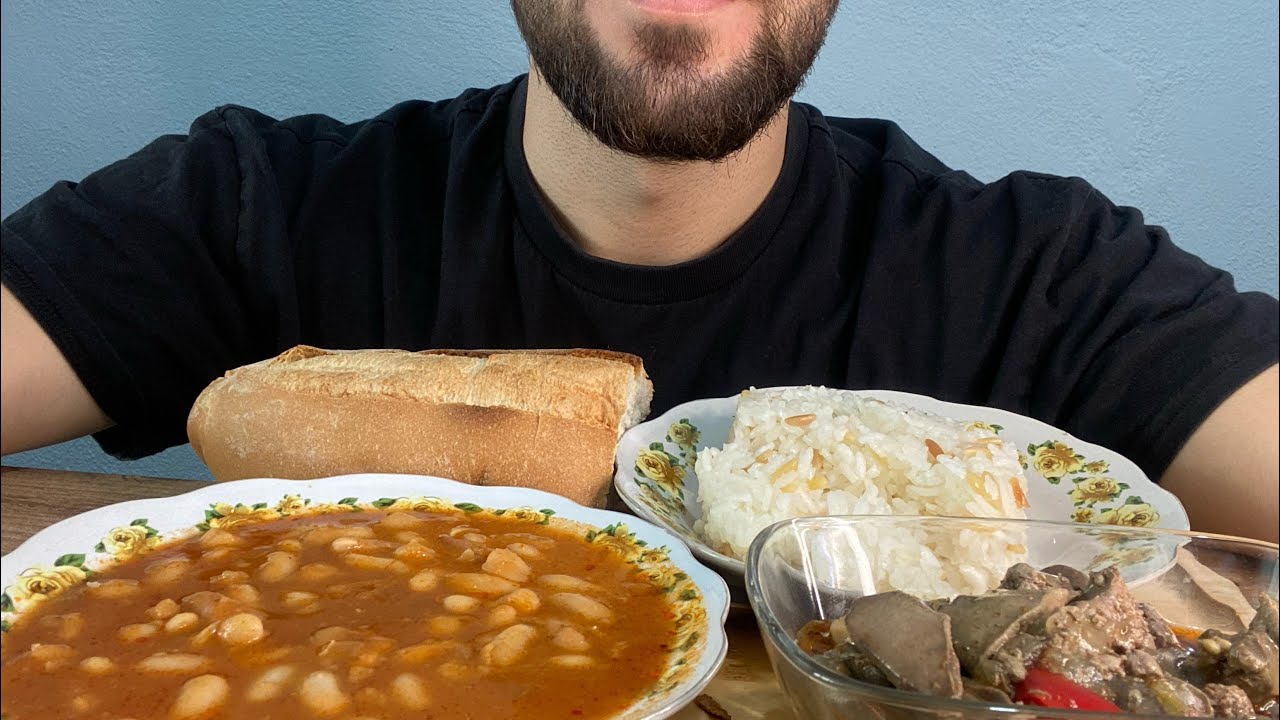 ASMR MUKBANG/ TURKISH FOOD🌮KURU FASÜLYE🍕PİLAV🍔TAVUK CİĞER🌯