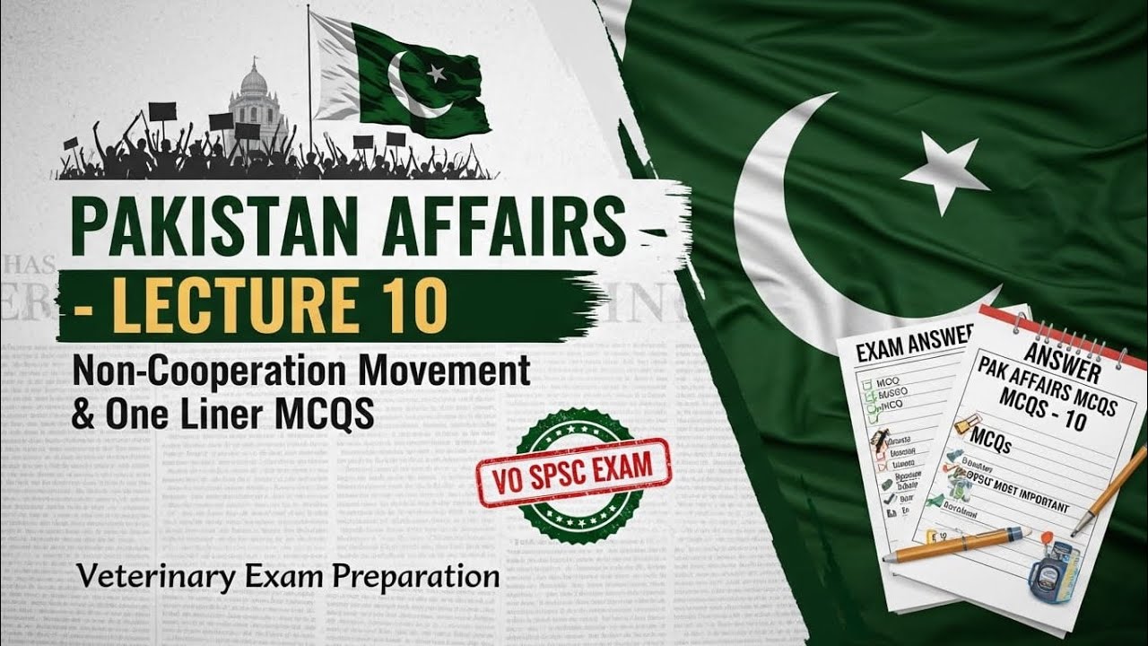Pakistan Affairs lecture 10| Non-Cooperation Movement and other one-liner MCQS for SPSC Exam VO