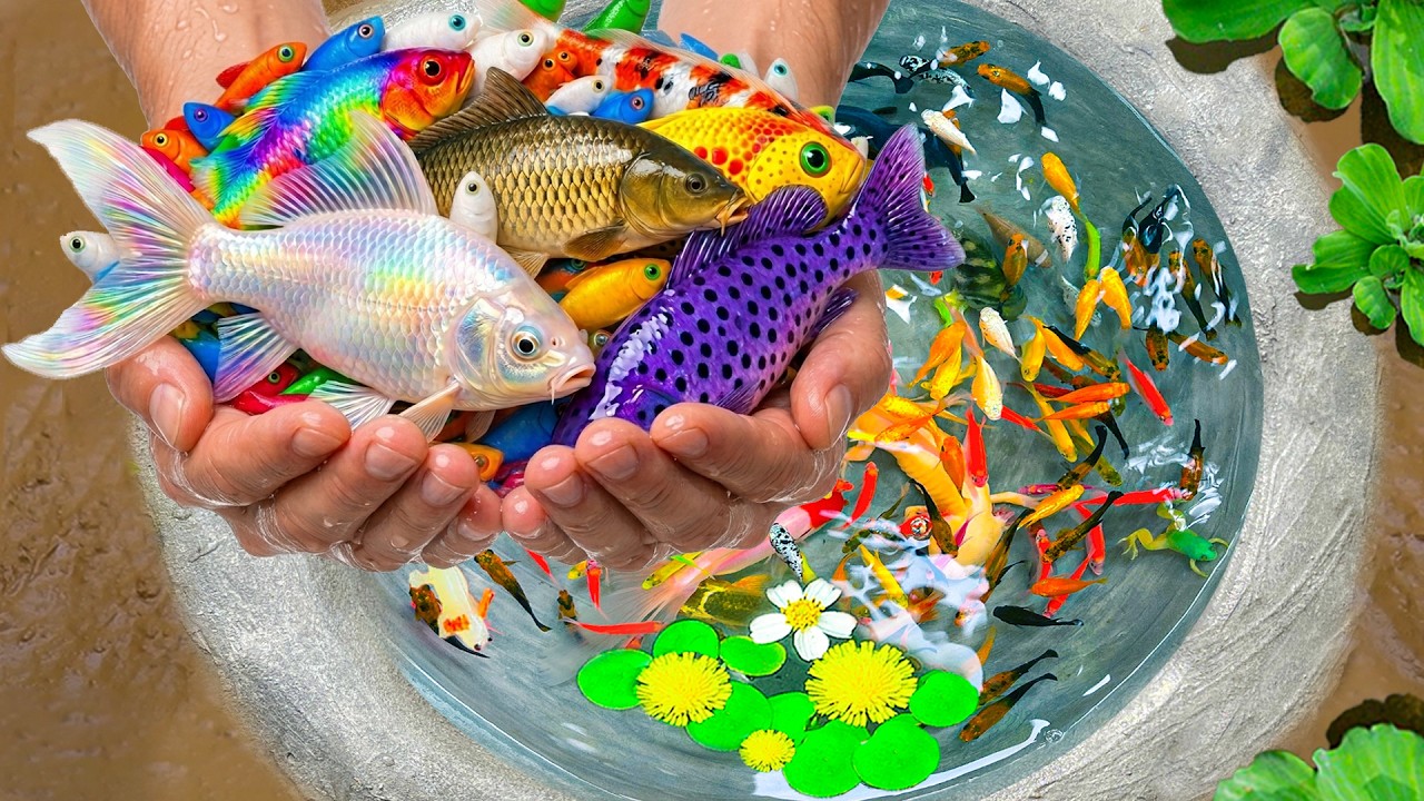 I Found Many Beautiful Colorful Fish in Small Pond, Pink Frog, Banana Fish, Turtles, Discus, Guppy