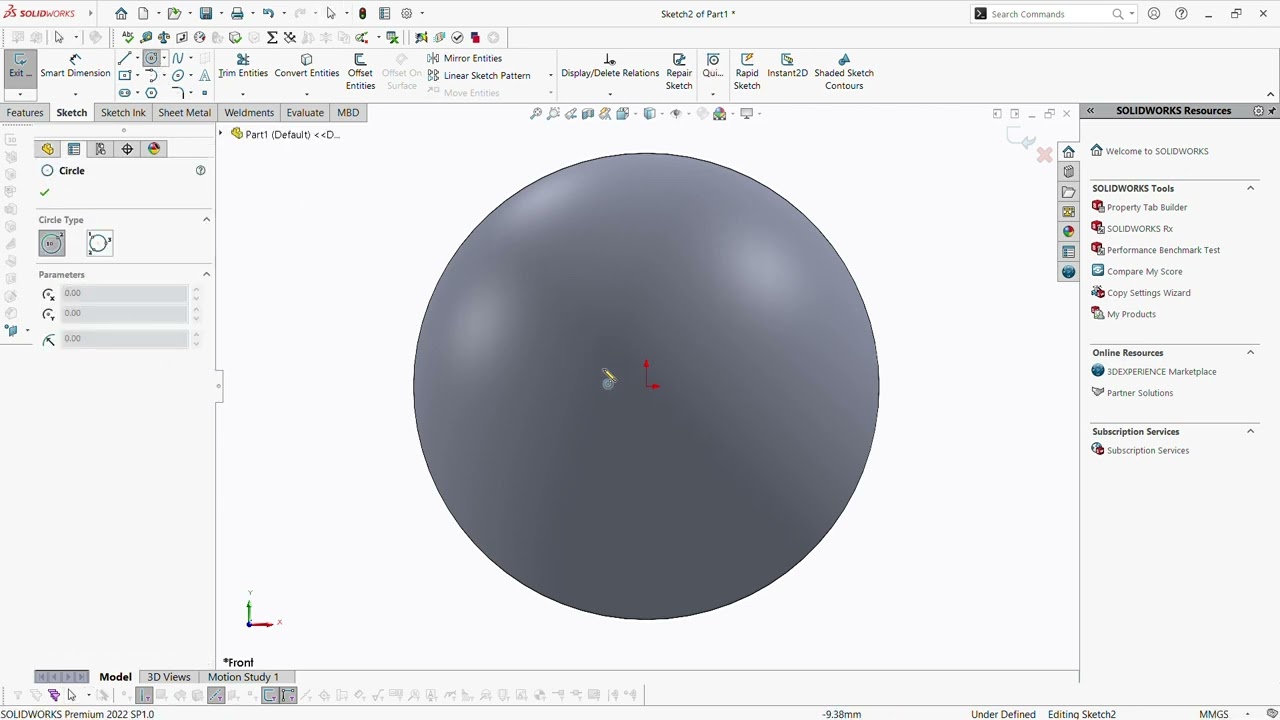 Solid/Hollow Sphere in SolidWorks 2022