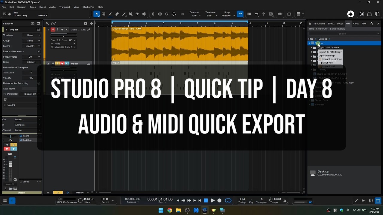 Studio Pro 8 | Быстрый совет, День 8 | Быстрый экспорт аудио- и MIDI-треков