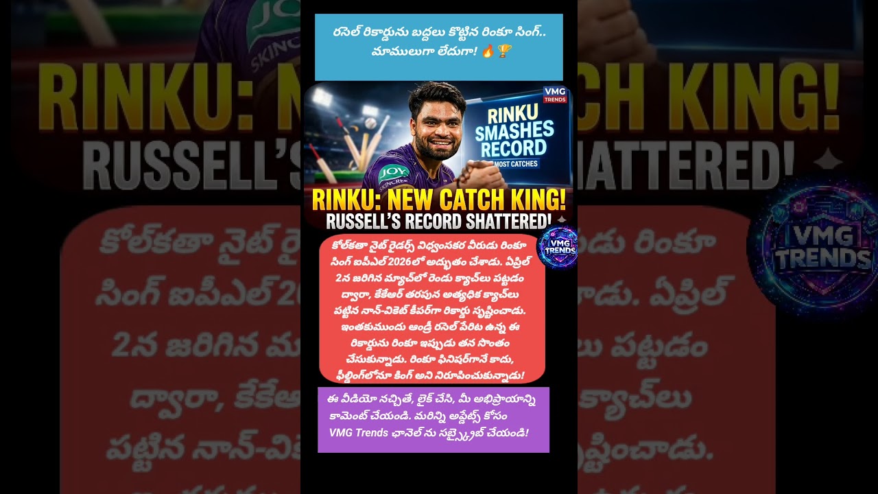 #RinkuSingh #IPL2026 #KKR #CricketNews #AndreRussell #KolkataKnightRiders #IPLRecords #CricketTelugu