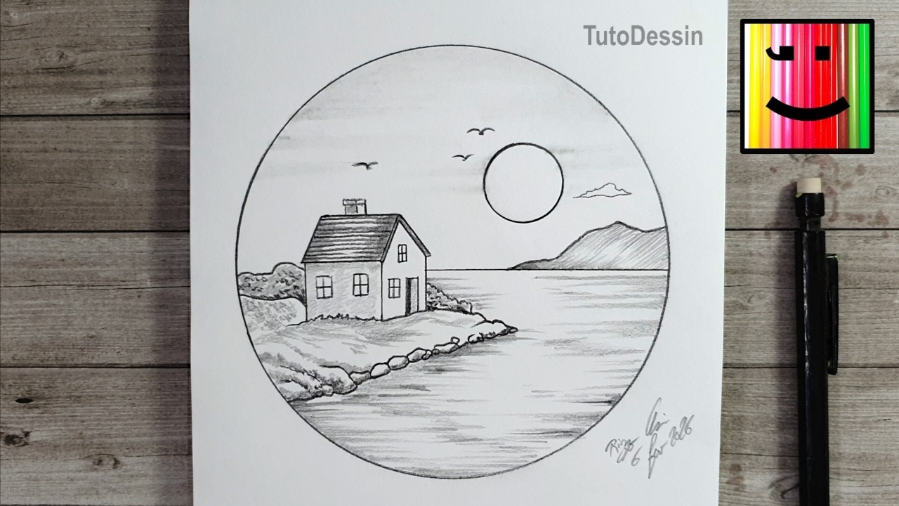 Tutoriel dessin | Maison face à la mer facilement