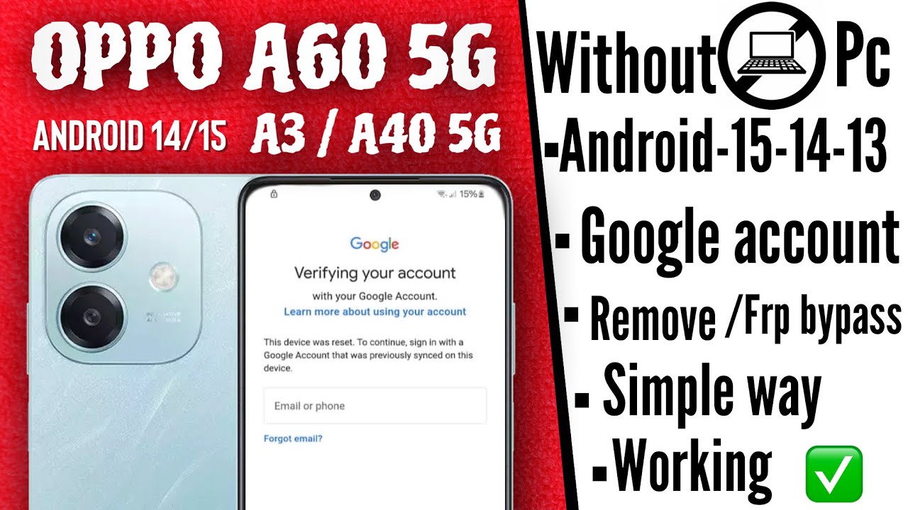 Oppo A60 5G : Google Account/ FRP Bypass Android 15/ 14/Without Pc ✅ CPH2683 frp bypass without pc