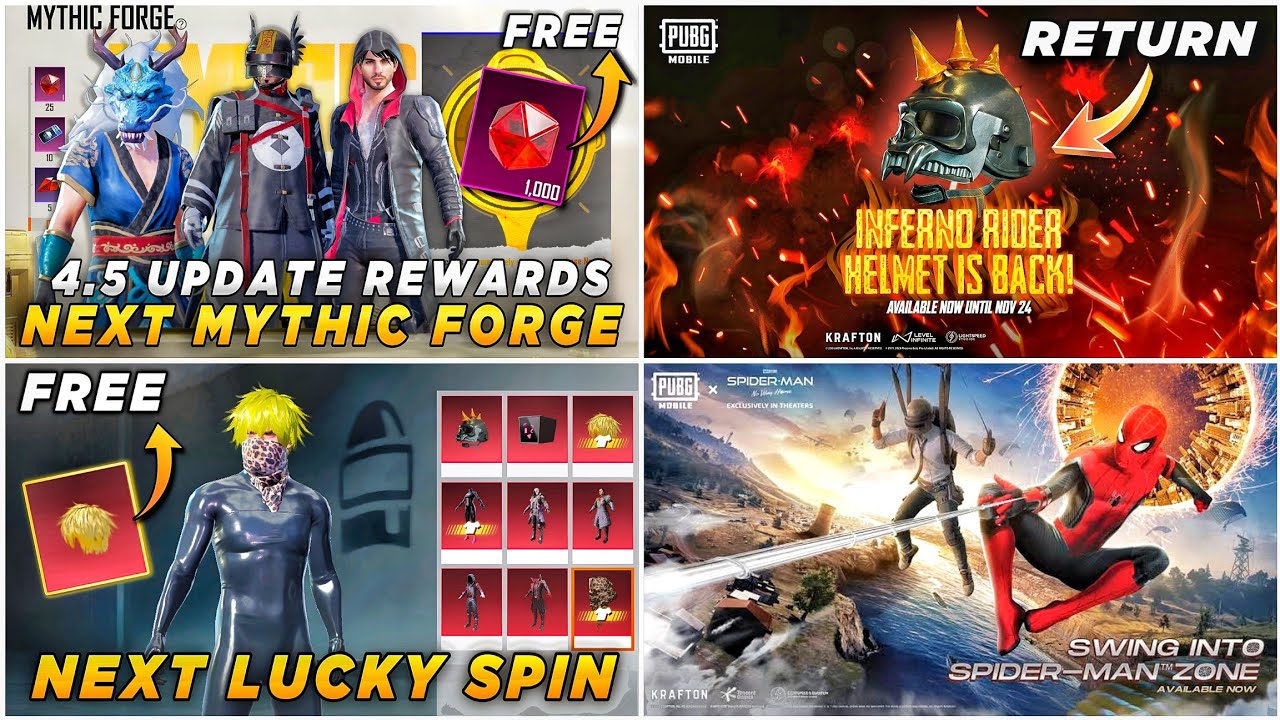 🔴 NEXT MYTHIC FORGE REWARDS ✅ INFERNO HELMET RETURN 🤩 NEXT LUCKY SPIN IN BGMI 🔥 SPIDER MAN MODE BACK