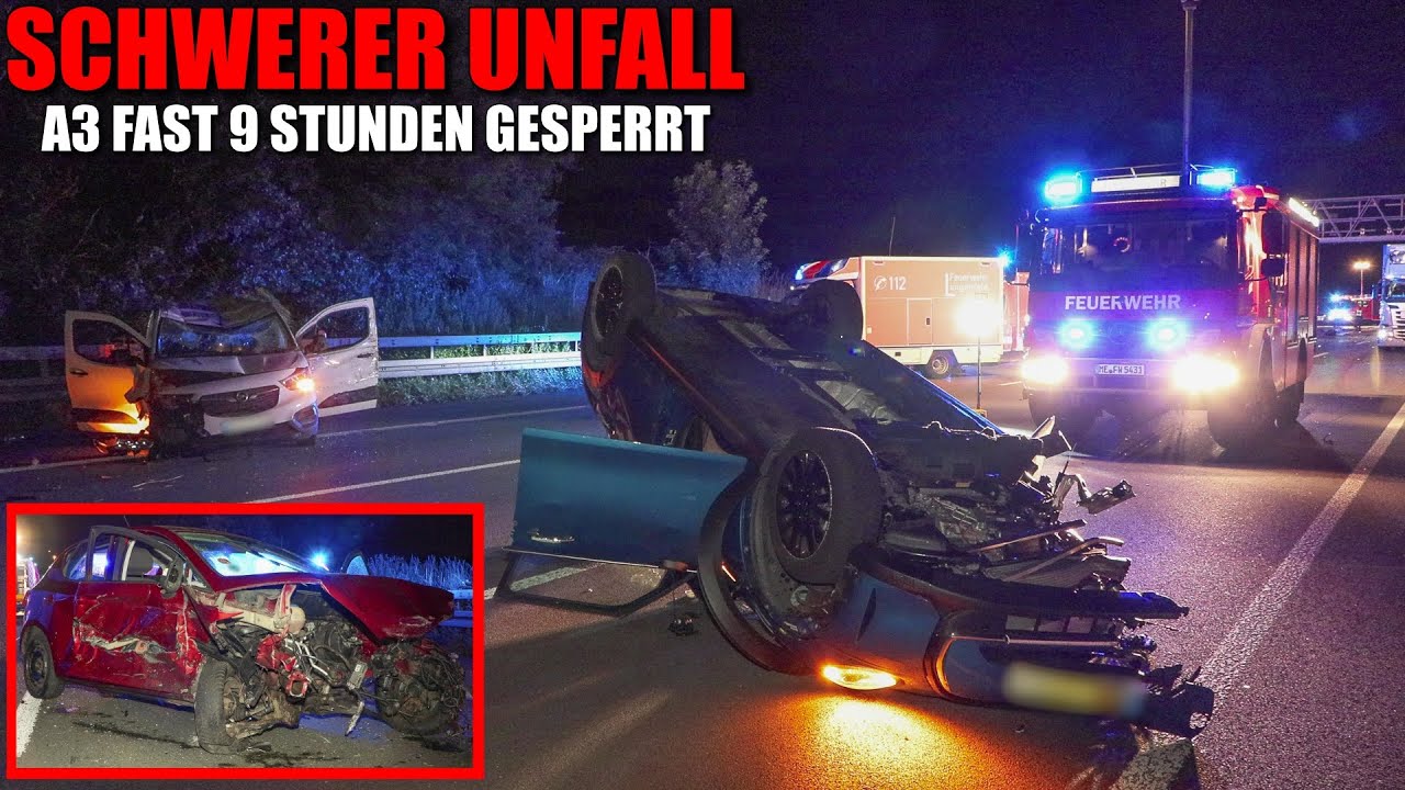 [SCHWERER UNFALL AUF DER A3!] - 4 PKW beteiligt | 4 Verletzte | Großes Trümmerfeld | Langenfeld -