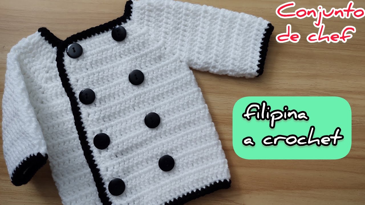 filipina a crochet camisa de chef o cocinero tejida conjunto de chef o cocinero para bebe a crochet
