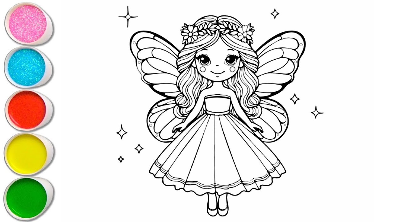 Beautiful Fairy Girl Drawing for kids, Painting & Coloring for kids, Toddlers | Let's Draw Together