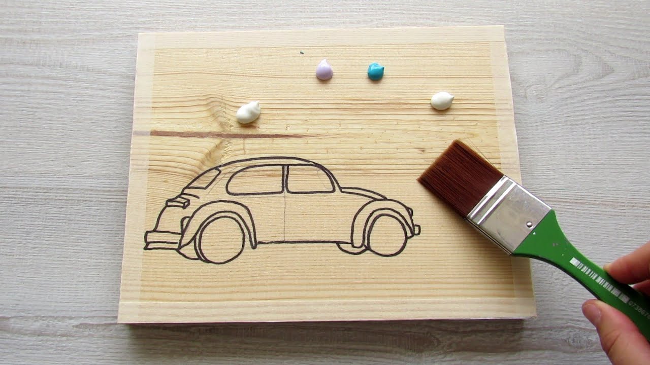 Red Vosvos Car | Acrylic Painting on Wood | Acrylic Painting Tutorial for Beginners #63| Satisfying