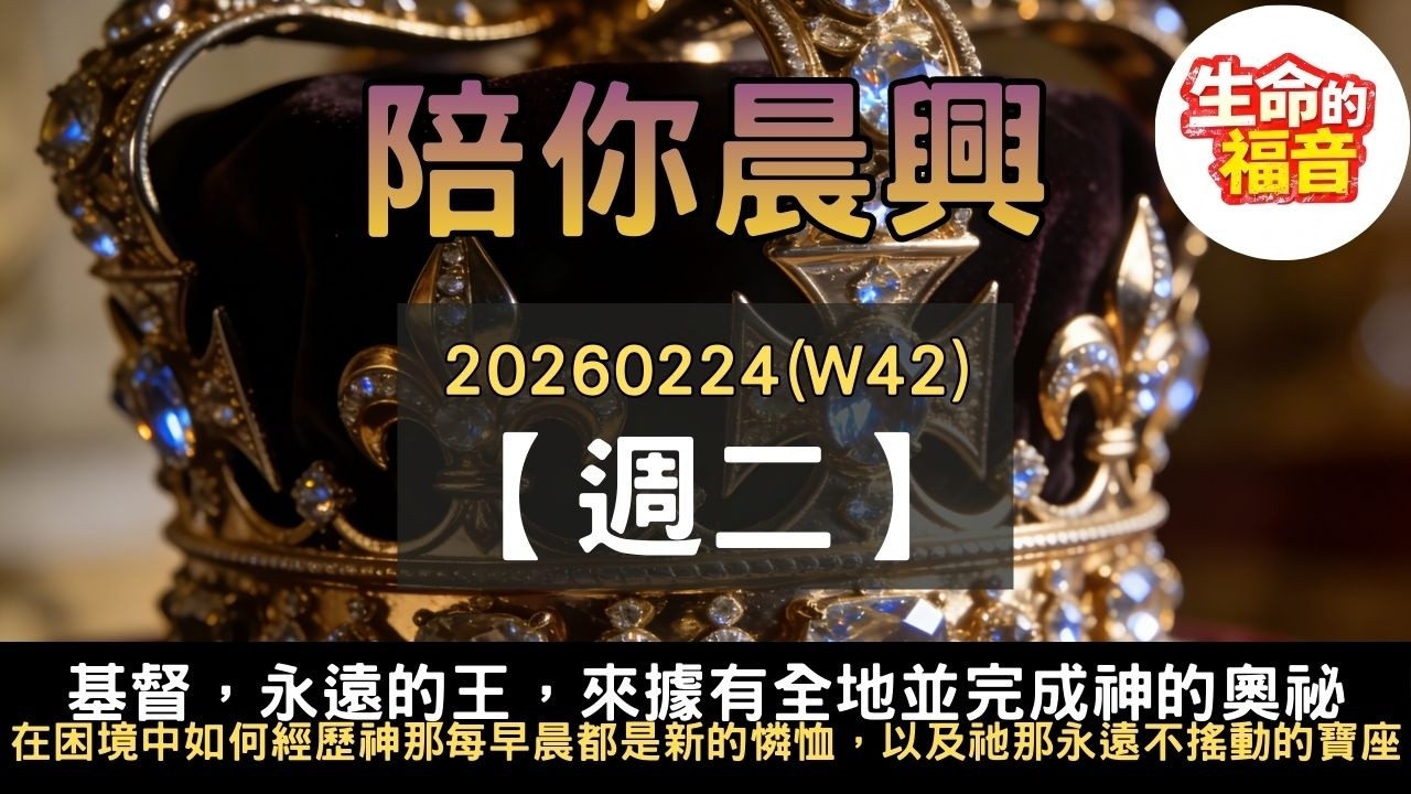20260224(W42D2)【週二】│基督，永遠的王，來據有全地並完成神的奧祕：在困境中如何經歷神那每早晨都是新的憐恤，以及祂那永遠不搖動的寶座│陪你晨興