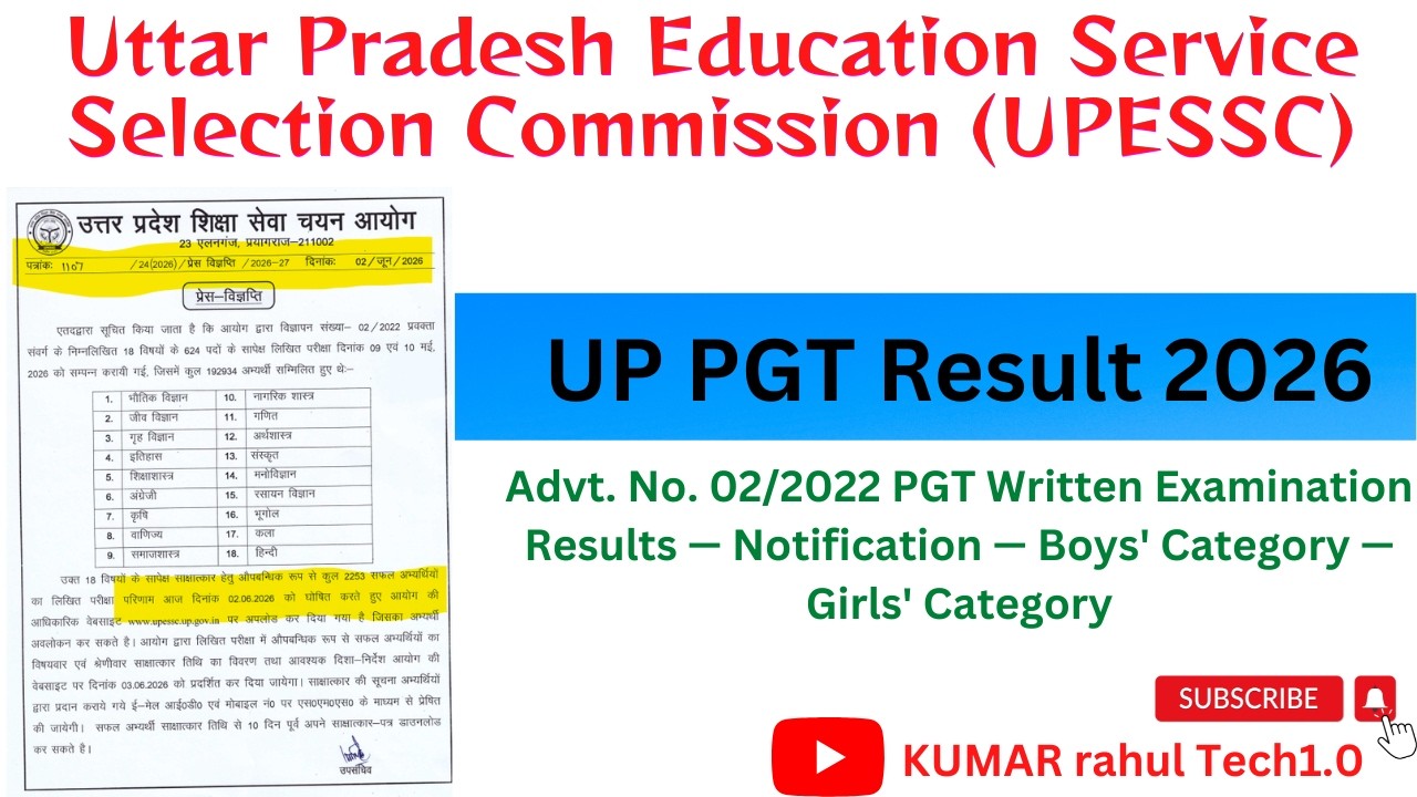 UP PGT Result Out 2026 !!  Uttar Pradesh Education Service Selection Commission (UPESSC)