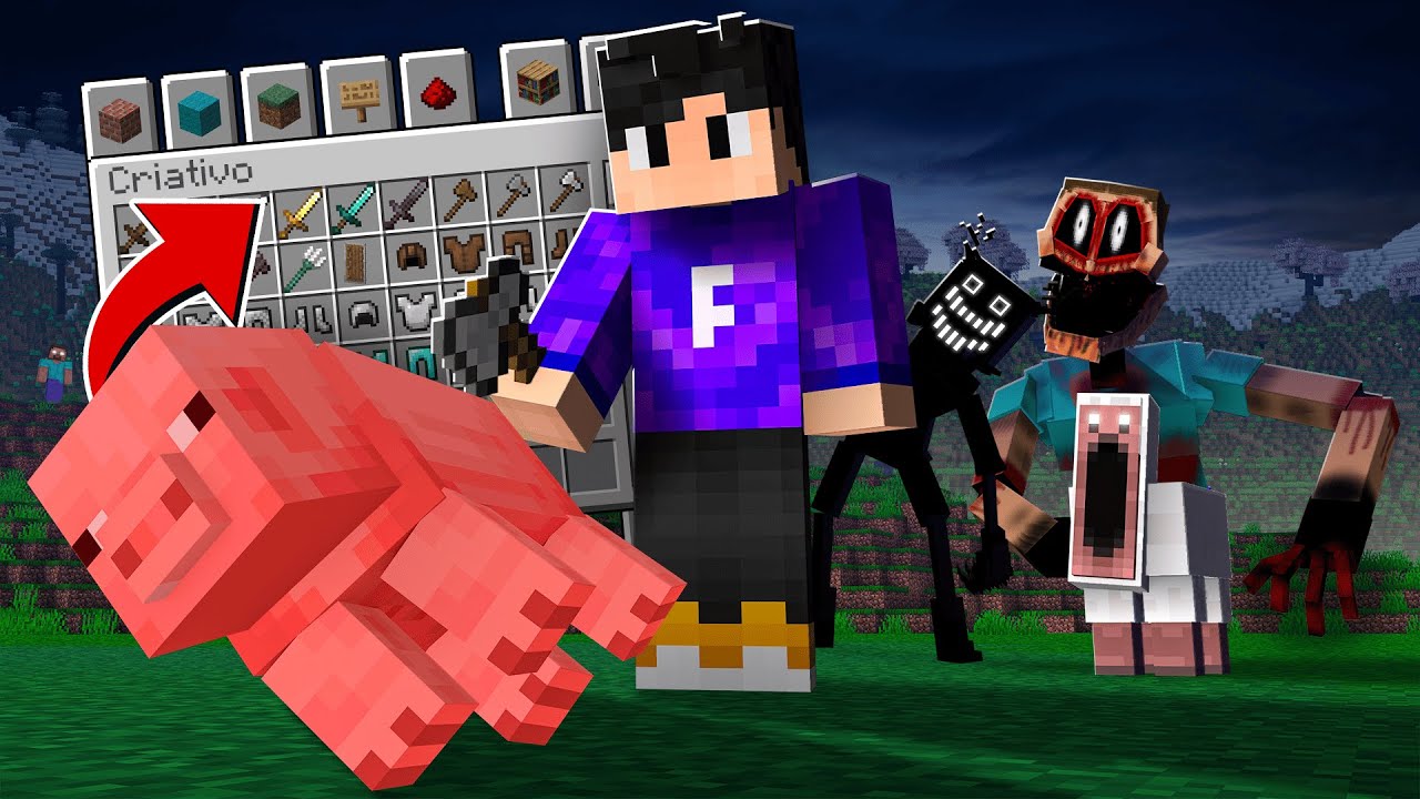 MOBS DROPAM CRIATIVO vs MINECRAFT DE TERROR!