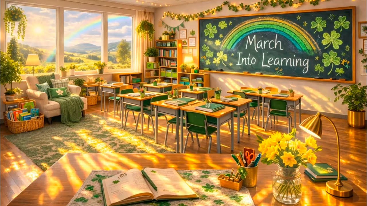 March Classroom Ambience 🍀 St Patrick’s Day Music, Spring Classroom Screensaver Study Background