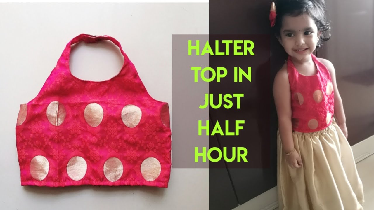 Halter neck blouse for kids cutting & stitching| easy halter neck top for baby girl