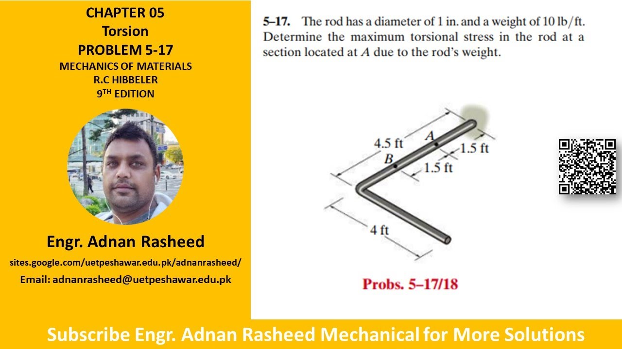 5-17 Determine maximum torsional stress in the rod | Torsion | Mechanics of Materials RC Hibbeler