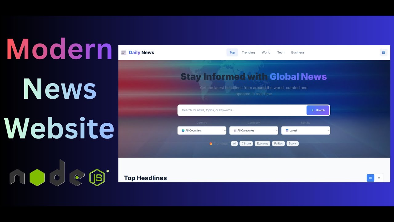 Daily News | Modern News Website | Node.js + NewsAPI #nodejs #news #coding