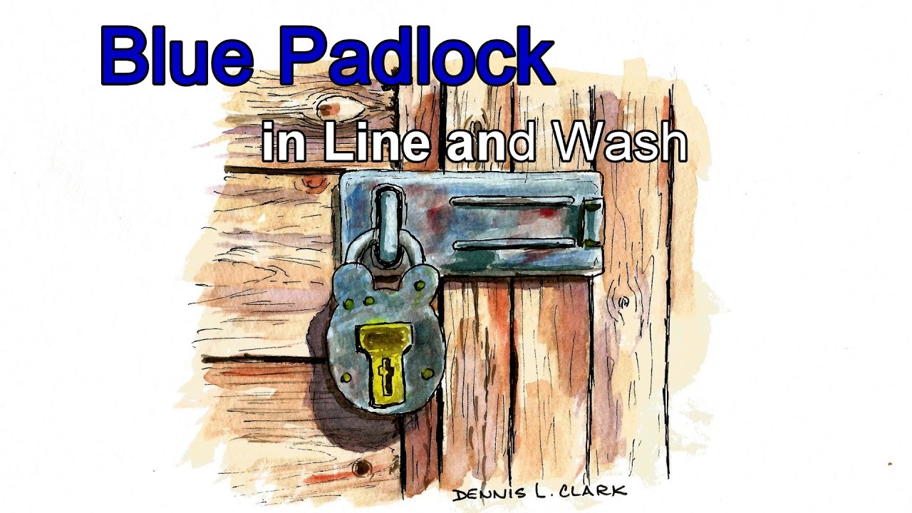 Line and wash watercolor painting tutorial - Wood & Padlock
