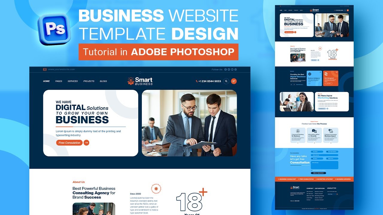 How to Design a Business Website Template | Adobe Photoshop Tutorial | Speed Art | Grafix Mentor