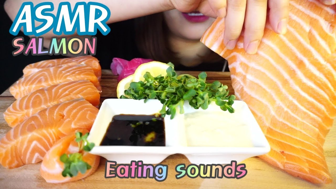 ASMR Salmon sashimi mukbang,(soft eating)eatingshow,サーモン,연어,통연어 ,연어초밥 ,먹방,리얼사운드