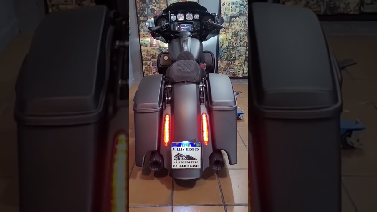 Harley Davidson Alforges alongados, paralama alongado, suspensao a AR e ilumina&ccedil;&atilde;o. #bagger #hd