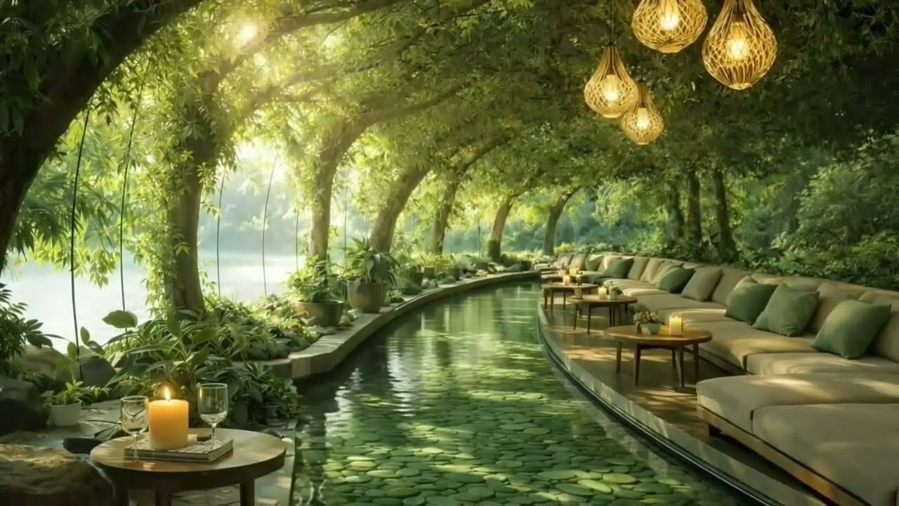 雲朵☁️爵士音樂 | 綠樹 水影緩緩晨間咖啡廳 Cloud Jazz Café  | Slow Jazz for Relaxing, Working & Coffee Time 