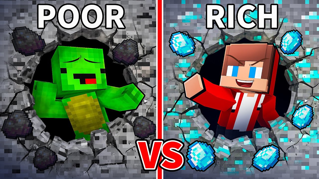 JJ and Mikey: POOR vs RICH MINE BATTLE in Minecraft - Maizen