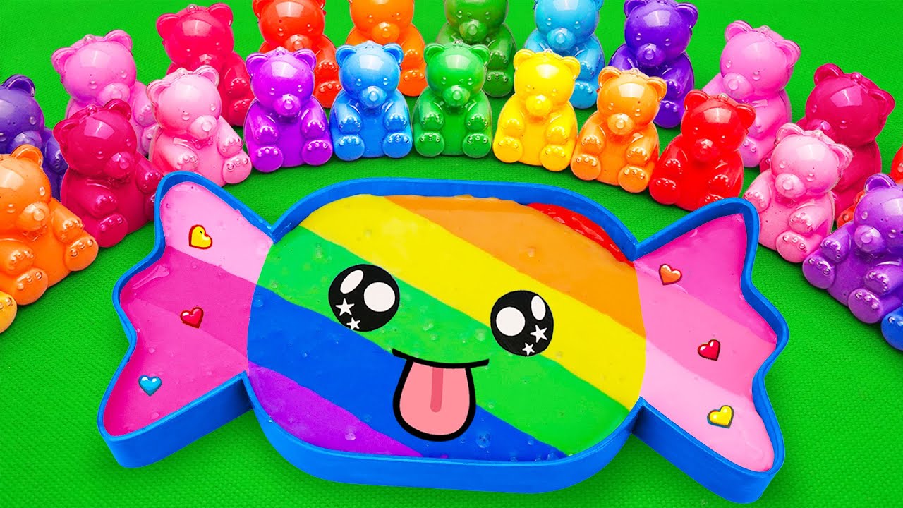 Satisfying ASMR | DIY Making Rainbow CANDY Bathtub by Mixing SLIME in Bears CLAY Coloring!