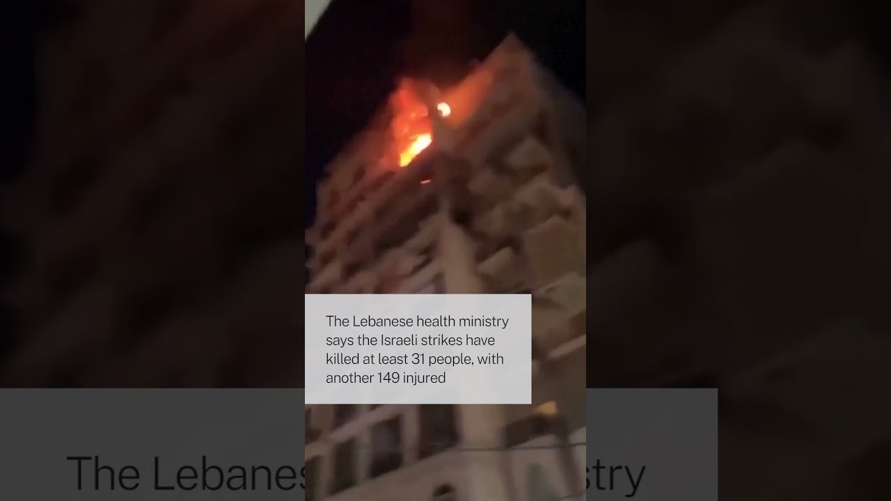 Beirut Building On Fire After Israeli Strikes In Lebanon