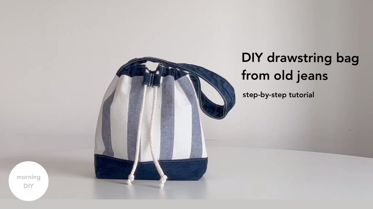 DIY drawstring bag from old jeans step-by-step tutorial