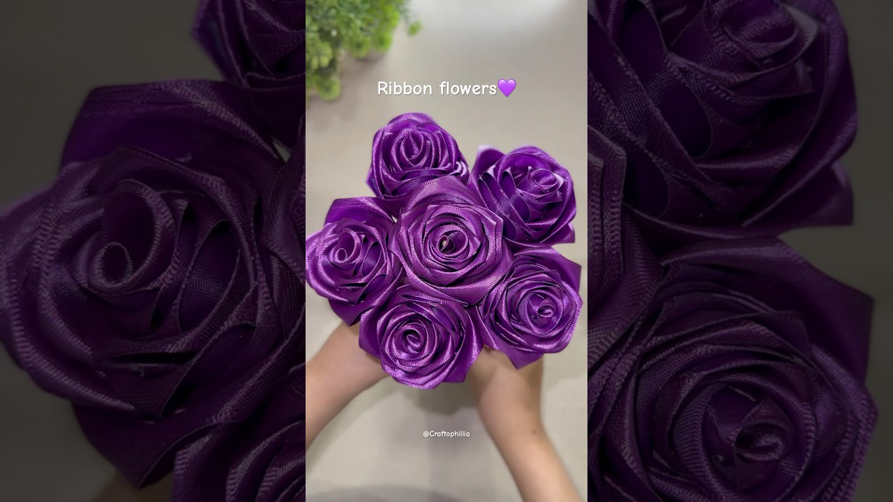 How to make ribbon flowers💜 #diyflower #ribbonflower #crafts #bouquet #artchannel #diy