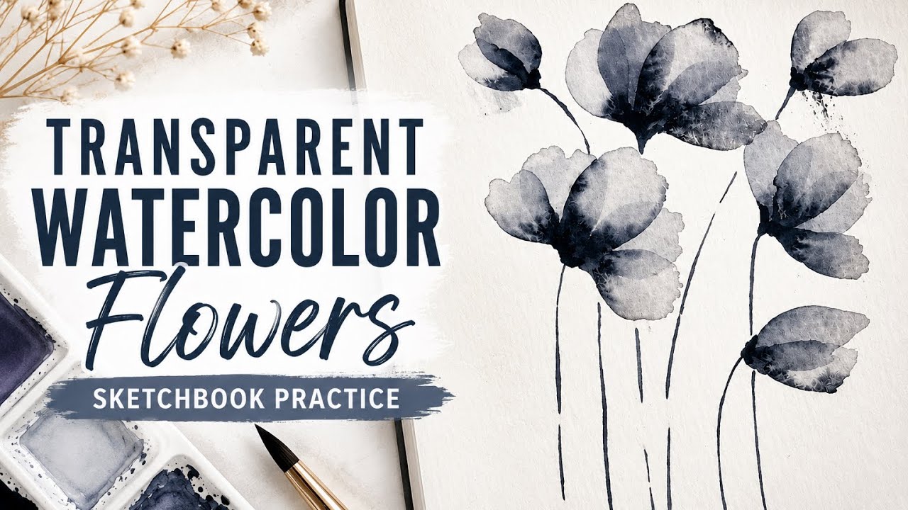 Painting Transparent Flowers with Just One Color | Sketchbook Watercolor Practice