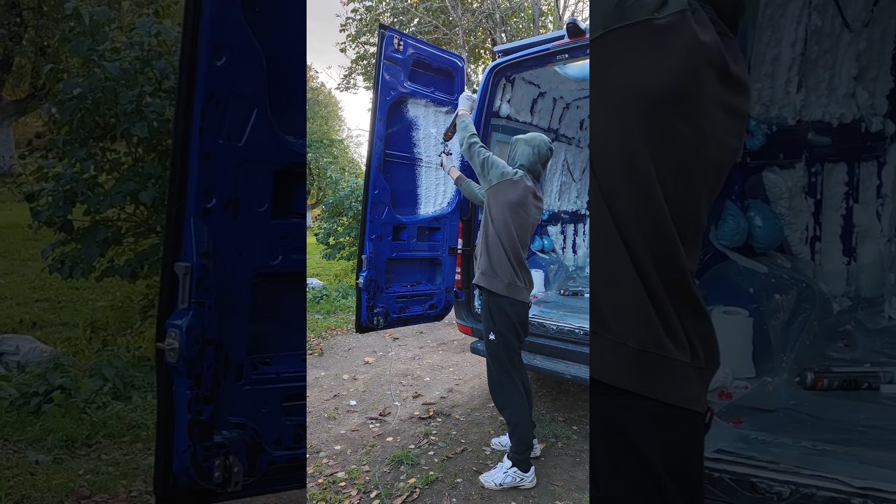 Insulation with spray foam 🚐 Sprinter van build timelapse