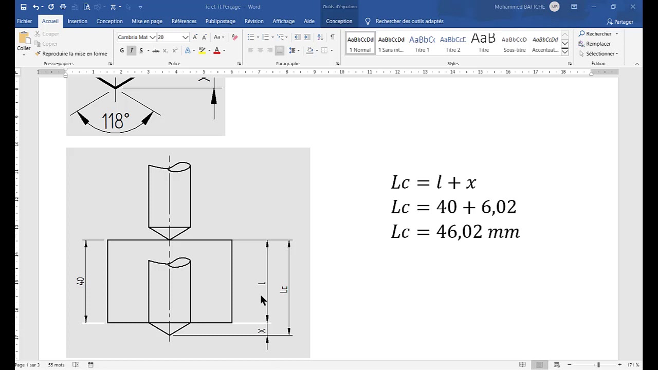 Temps technologique (Tt) : Perçage