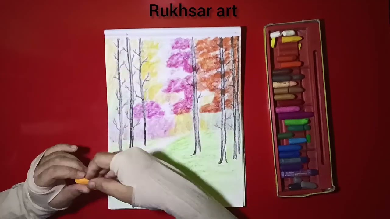 Oil pastel autumn season drawing 
