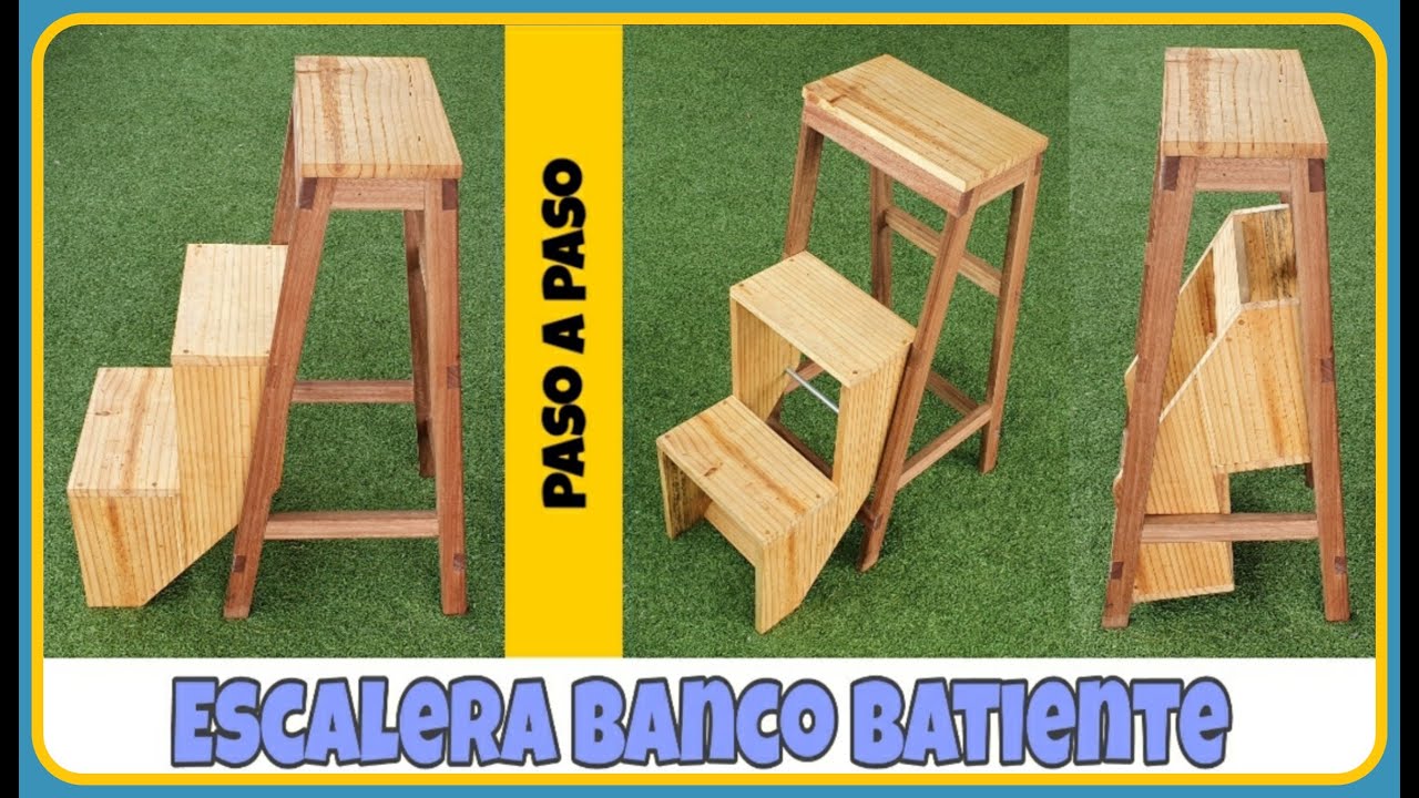 COMO hacer un banco escalera de madera PLEGABLE fácil -SILLA ESCALERA PLEGABLE DE COCINA