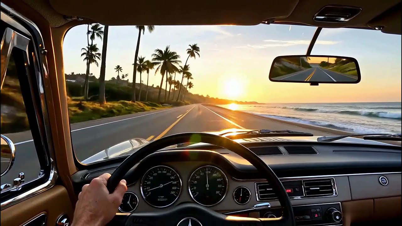 Mercedes- Benz, Coastal Sunset Drive with a Classic Mercedes | Relaxing Animation for Stress Relief,