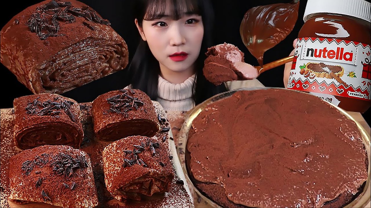 누텔라크림🍫 초코케이크 크레이프 케이크 초콜릿 디저트 먹방 NUTELLA CHOCOLATE CREAM CREPE CAKE MUKBANG ASMR | EATING SOUNDS