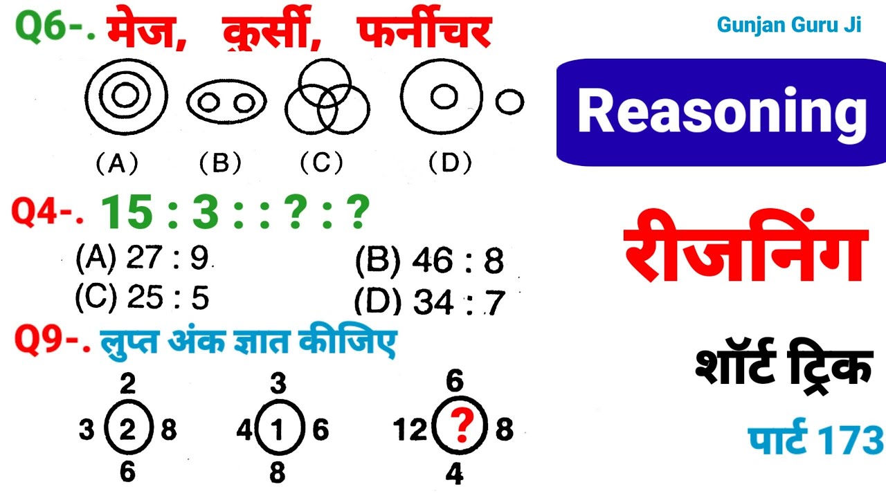 रीजनिंग सेट प्रैक्टिस पार्ट 173 for SSC CGL CPO MTS CHSL GD SBI ALP IB ARMY NAVY BANK CRPF CTET etc