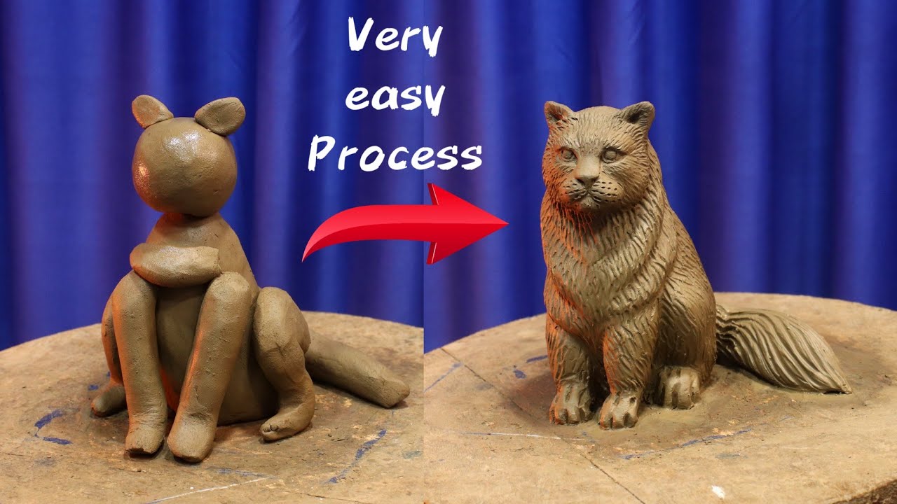 How to make cat with clay | clay animals sculpting | clay art