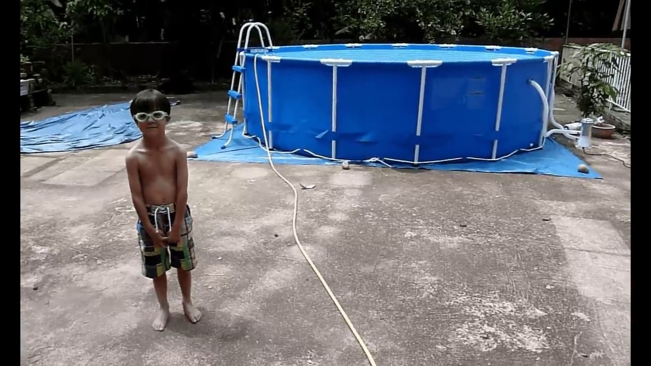 Spike tries out the new pool