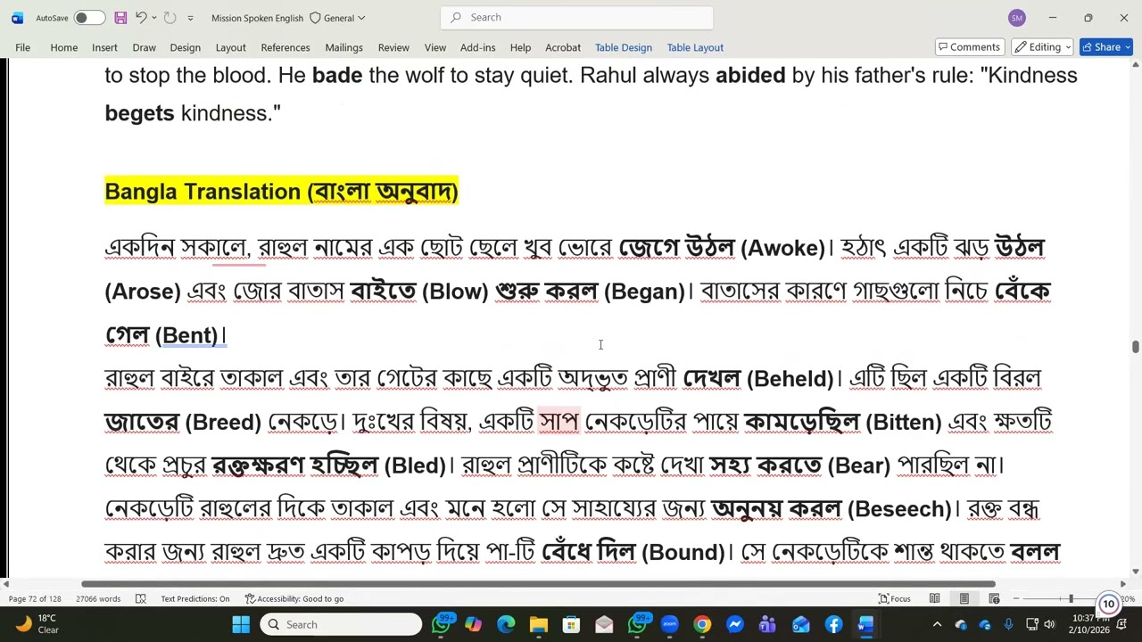 Story writing with conjugation of verbs