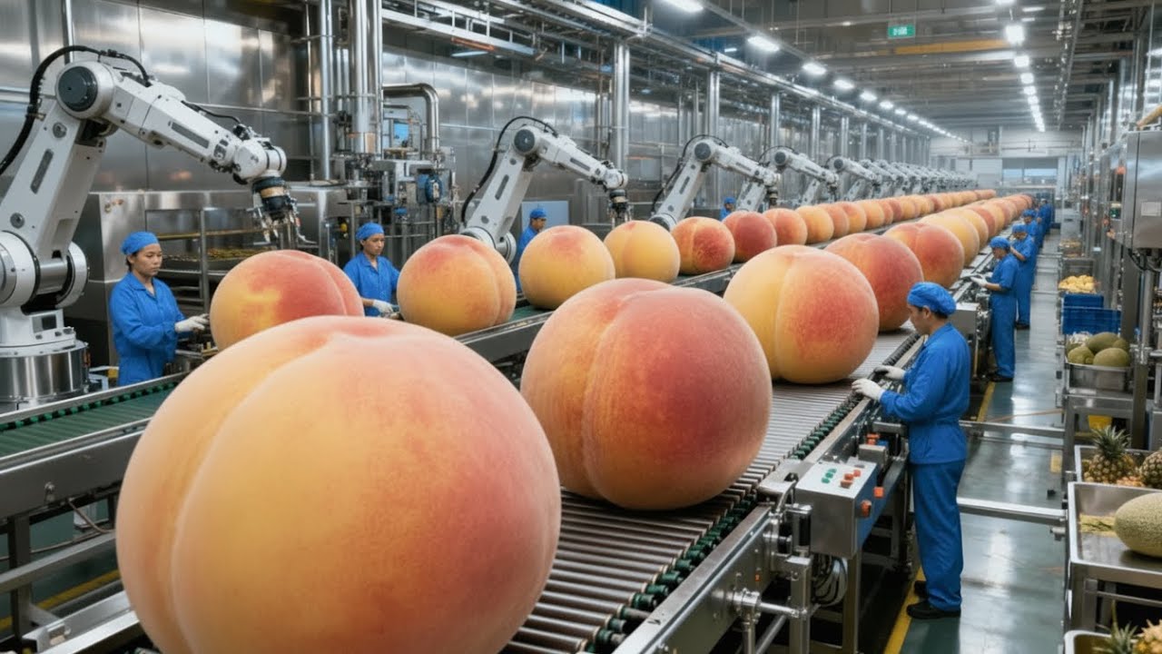 Inside the NUNU Factory: World's Most Advanced Peach Canning Line (Full Process)