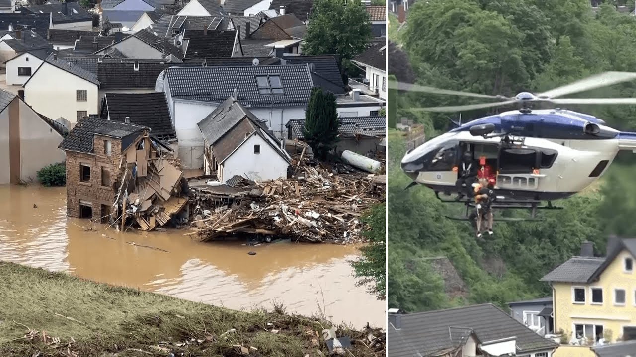 Germany floods: Stranded residents rescued by helicopter from rooftops