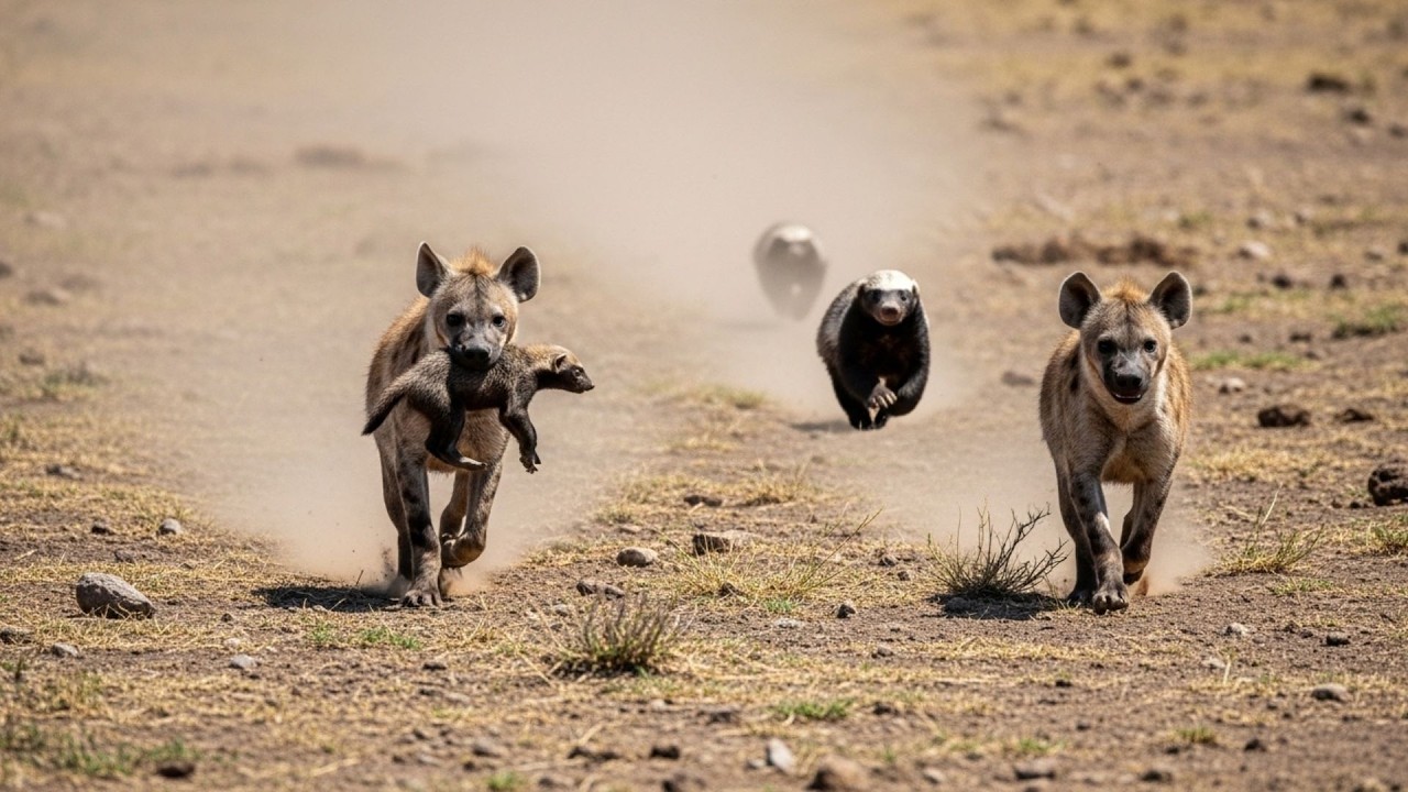 Honey Badger vs Hyena &mdash; When the Cub Can&rsquo;t Escape, the Mother Begins a Relentless Chase