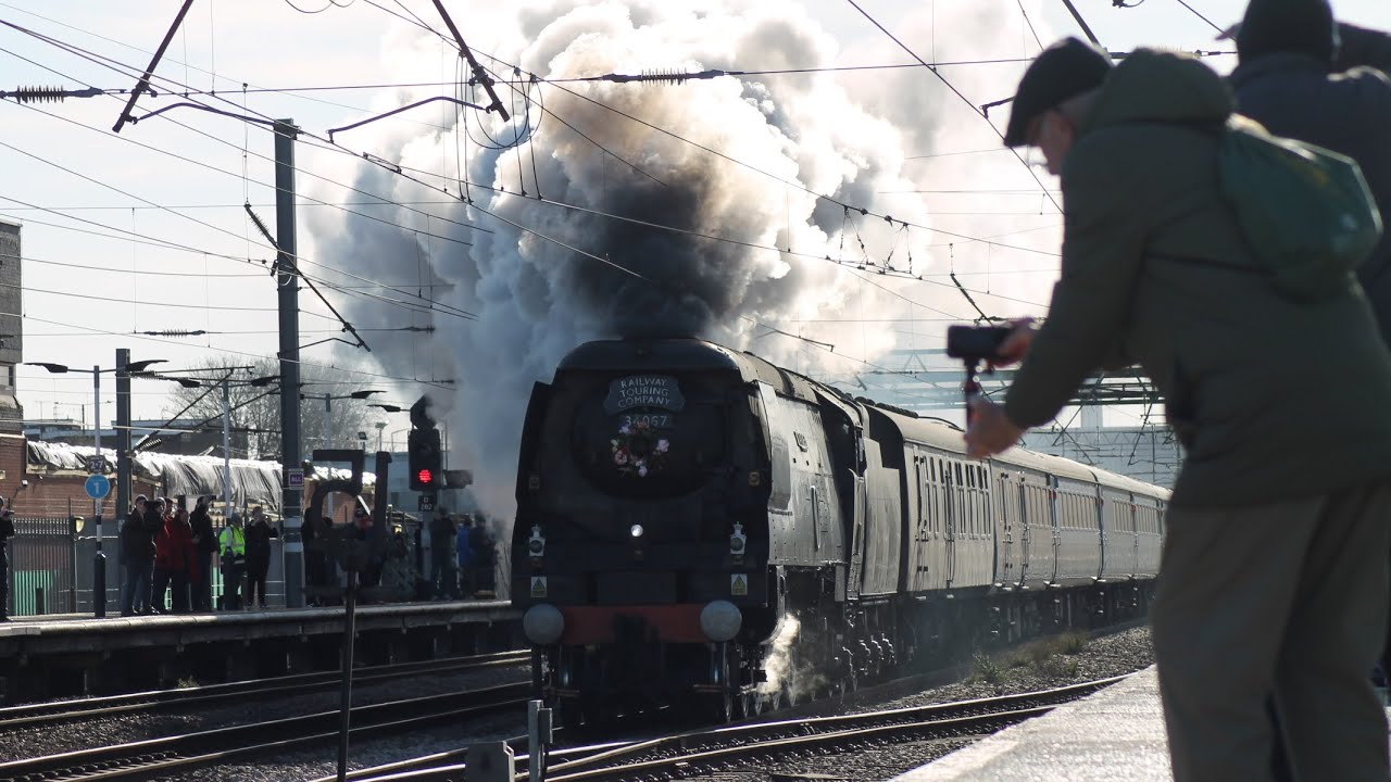 Trains at Doncaster & York Ft 34067 Tangmere and the Valentines white Rose 14/02/2026