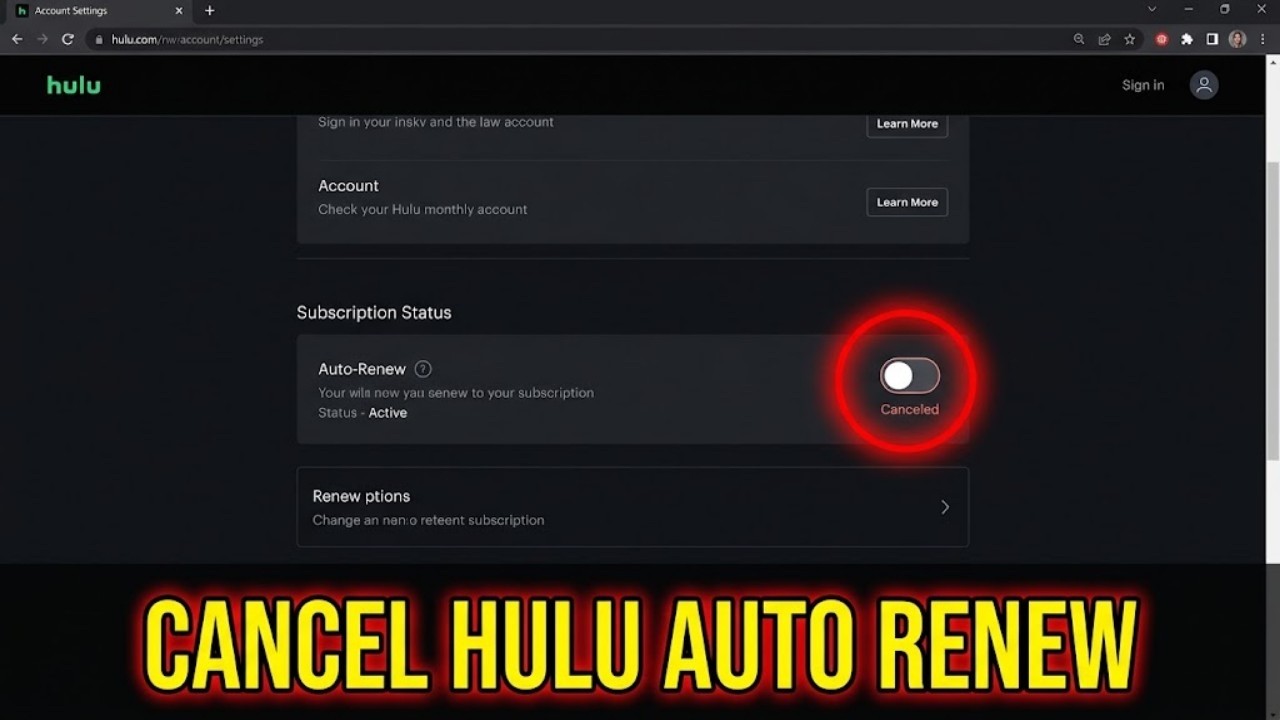 Turn Off Auto Renewal on Hulu Account Settings Page