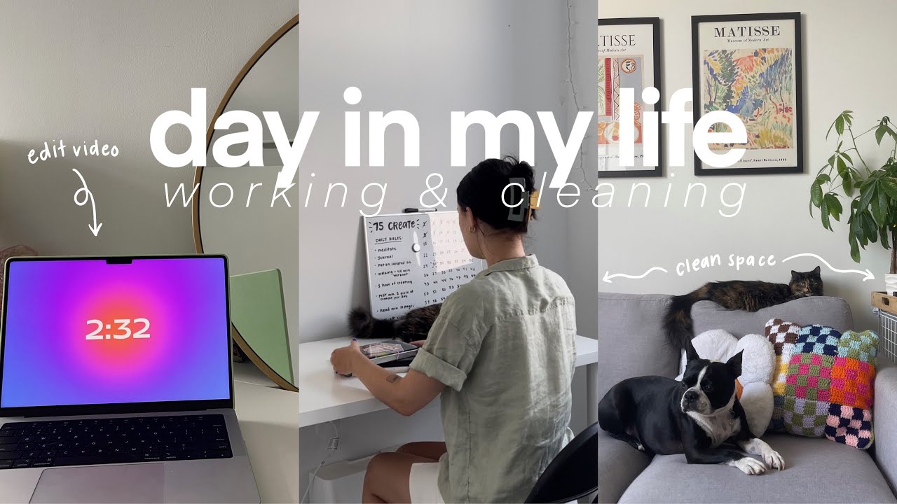 a simple day in my life working + cleaning (relaxing clean with me)