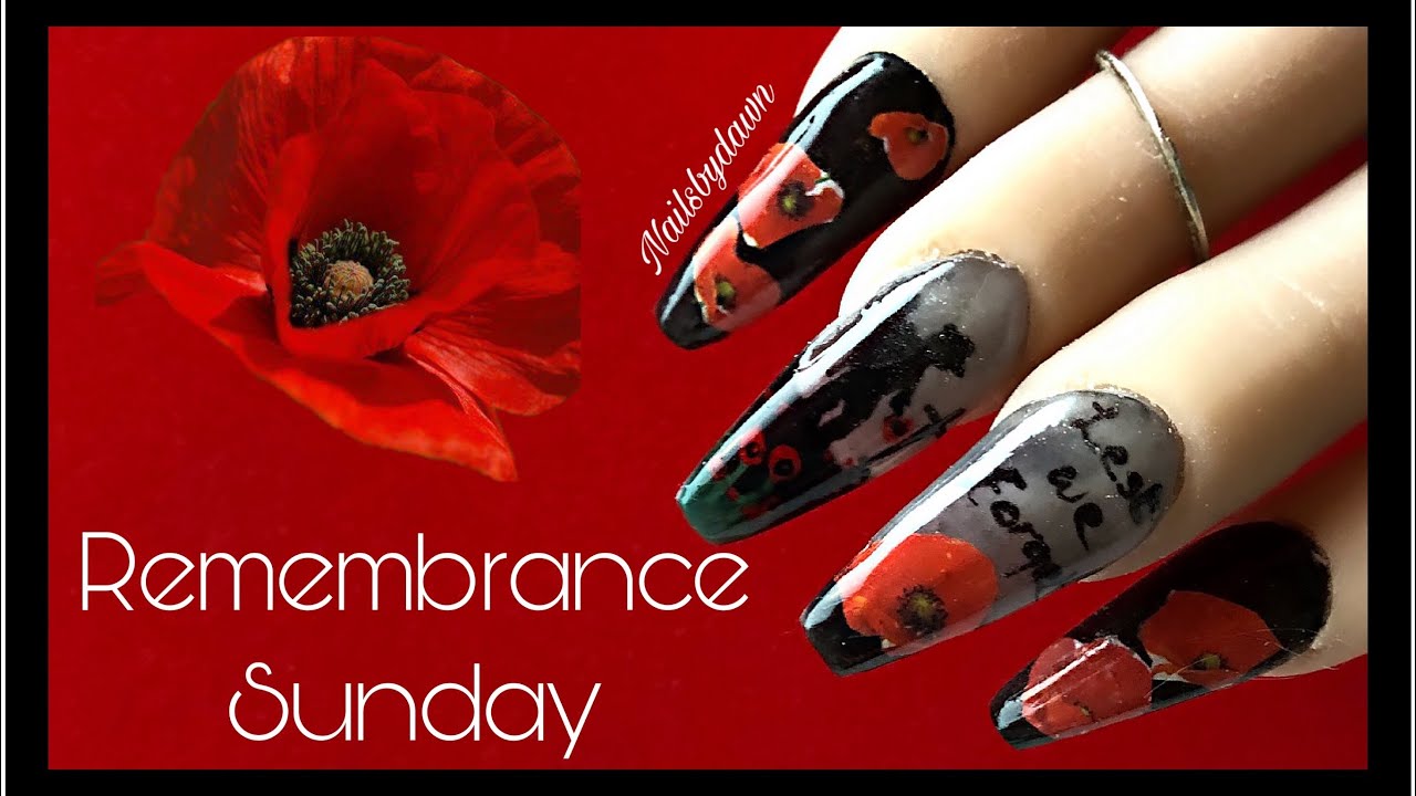 Remembrance Sunday Nails -Acrylic Nails - Calligraphy Pen Nail Art