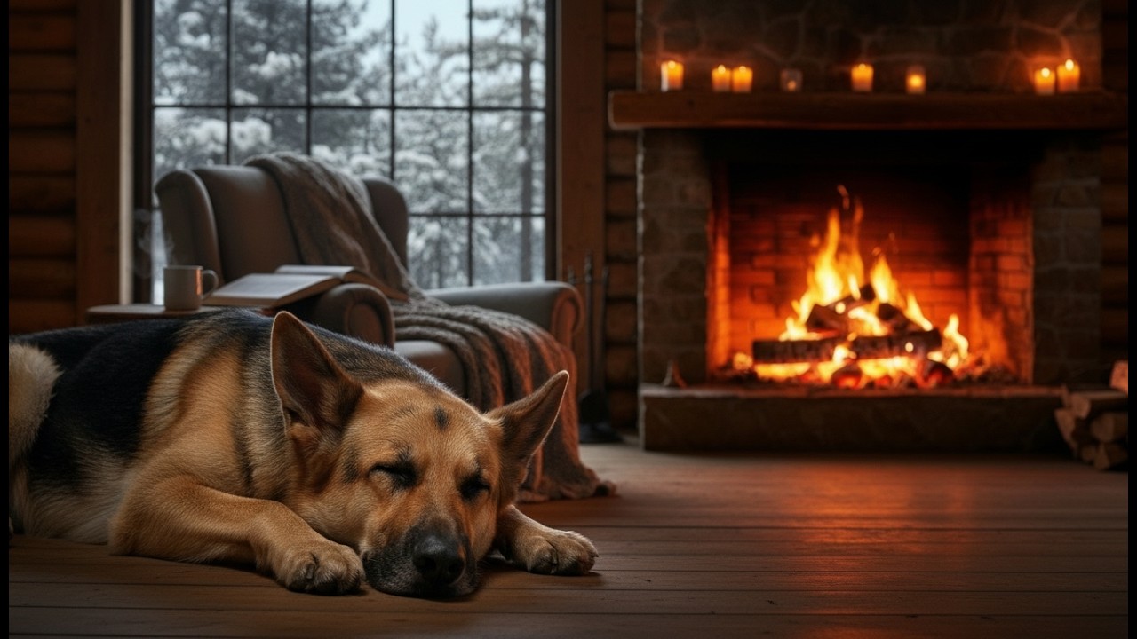 🐾 Cozy Dog Sleeping by the Fireplace | 🔥 24/7 Crackling Fire Ambience