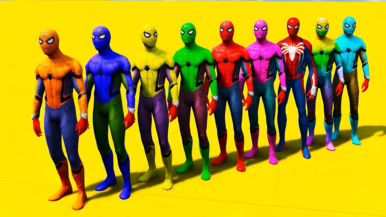 Who Will Win? 🔥 10 Colorful Spider-Men Bike Ramp Race | GTA 5 Long Gameplay